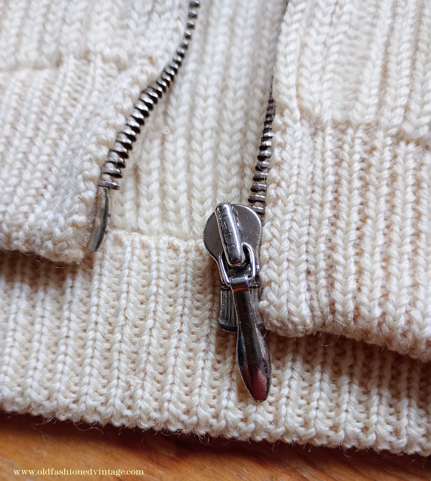 Vintage Mens 1950s 1960s Bleyle Cream Wool Zip Up Cardigan Sweater Jacket Blouson Lumberjacket M L