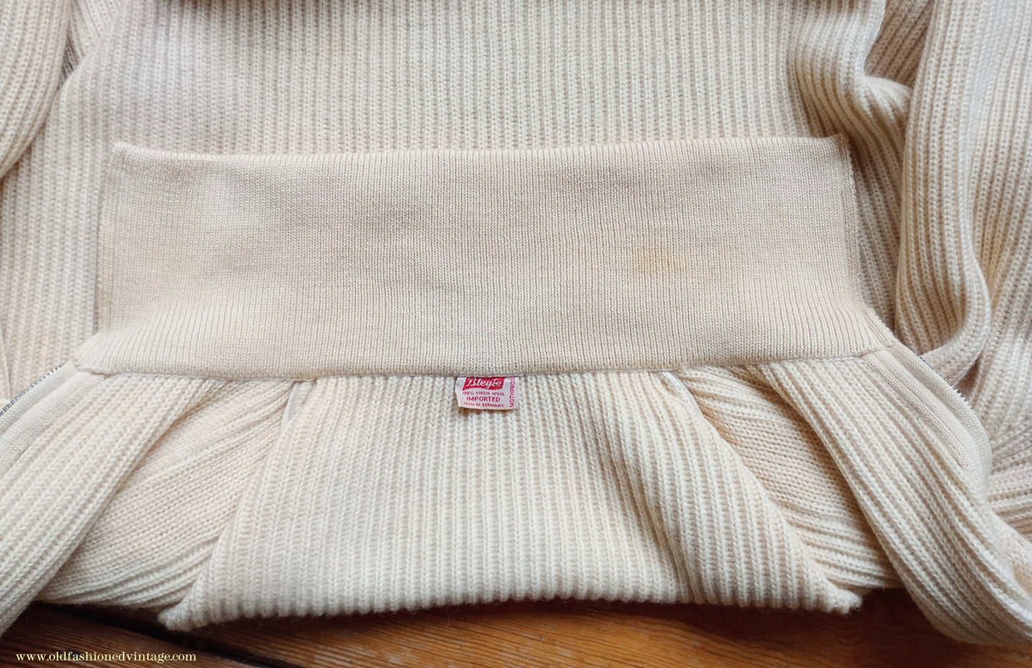 Vintage Mens 1950s 1960s Bleyle Cream Wool Zip Up Cardigan Sweater Jacket Blouson Lumberjacket M L