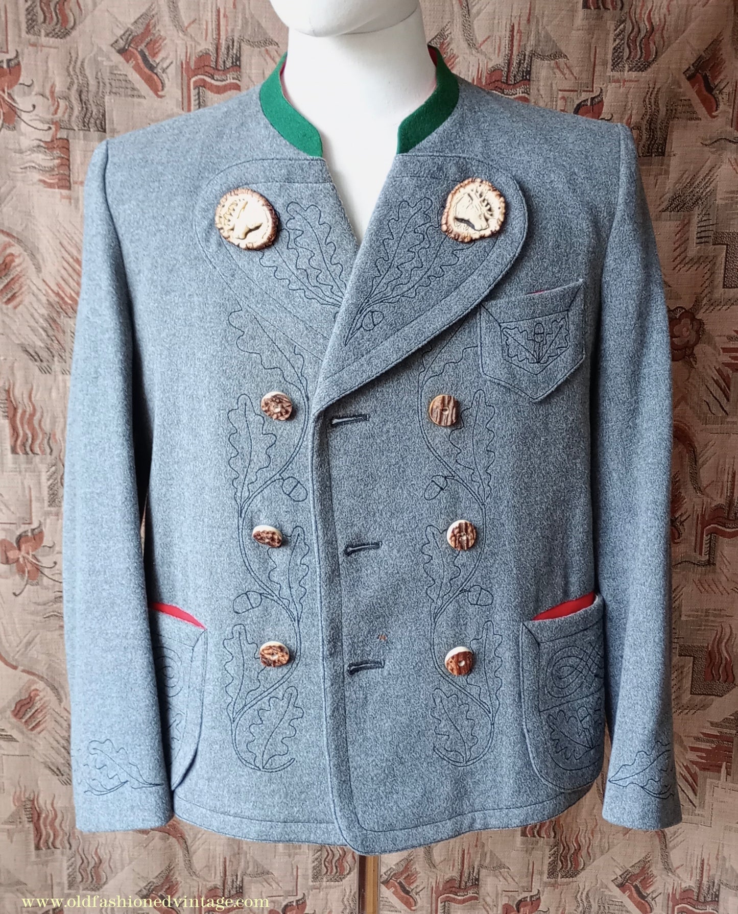 Vintage Mens 1940s Janker Trachten Jacket Double Breasted Coat Grey Wool Horn Buttons Traditional Tyrol German Folk 40"