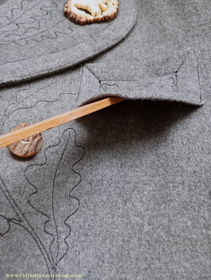 Vintage Mens 1940s Janker Trachten Jacket Double Breasted Coat Grey Wool Horn Buttons Traditional Tyrol German Folk 40"