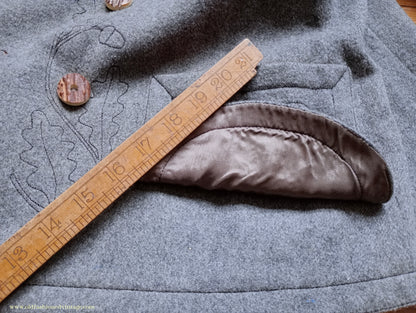 Vintage Mens 1940s Janker Trachten Jacket Double Breasted Coat Grey Wool Horn Buttons Traditional Tyrol German Folk 40"