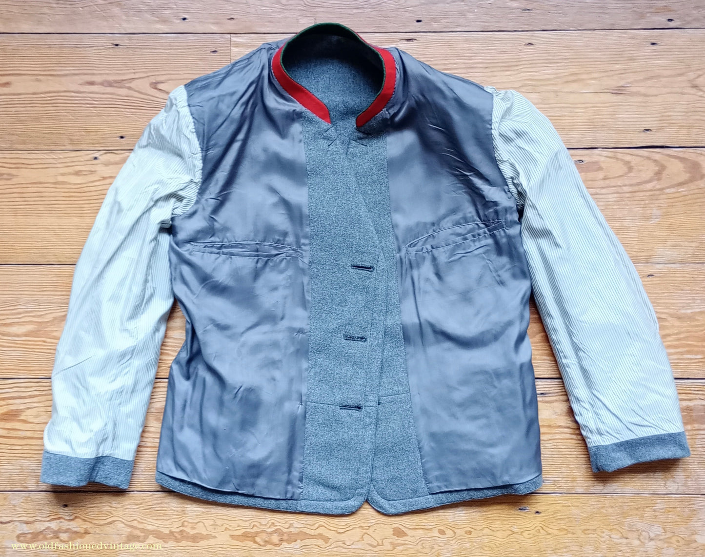 Vintage Mens 1940s Janker Trachten Jacket Double Breasted Coat Grey Wool Horn Buttons Traditional Tyrol German Folk 40"