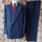 Vintage Mens 1940s 1950s Double Breasted Suit Navy Blue Pinstripe 42"