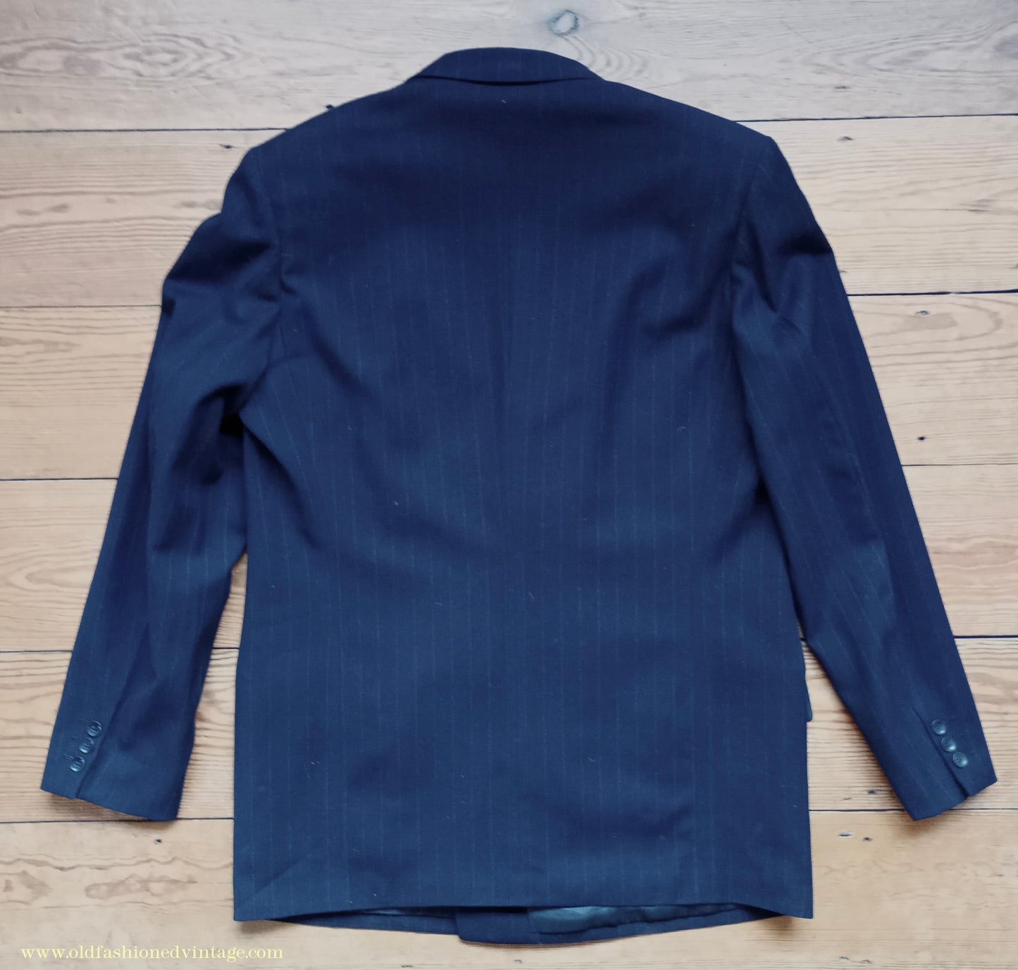 Vintage Mens 1940s 1950s Double Breasted Suit Navy Blue Pinstripe 42"