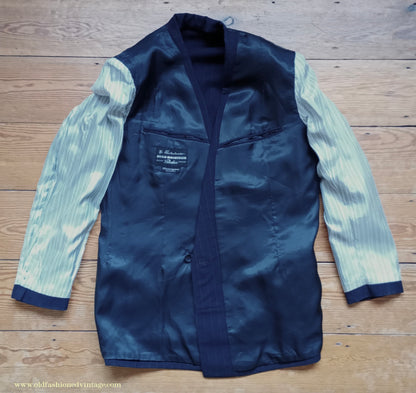 Vintage Mens 1940s 1950s Double Breasted Suit Navy Blue Pinstripe 42"