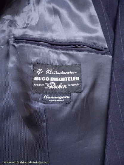 Vintage Mens 1940s 1950s Double Breasted Suit Navy Blue Pinstripe 42"