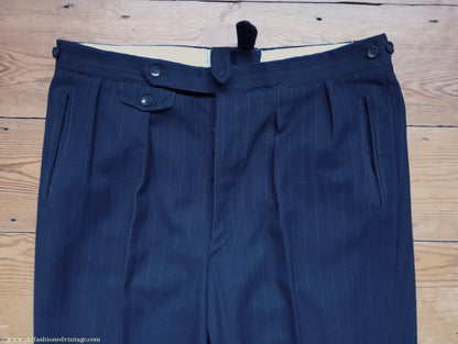 Vintage Mens 1940s 1950s Double Breasted Suit Navy Blue Pinstripe 42"