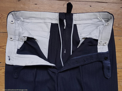 Vintage Mens 1940s 1950s Double Breasted Suit Navy Blue Pinstripe 42"