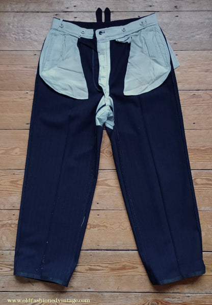 Vintage Mens 1940s 1950s Double Breasted Suit Navy Blue Pinstripe 42"