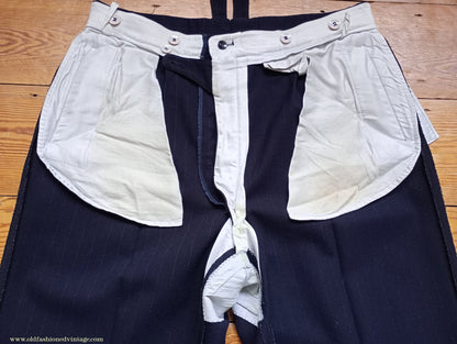 Vintage Mens 1940s 1950s Double Breasted Suit Navy Blue Pinstripe 42"