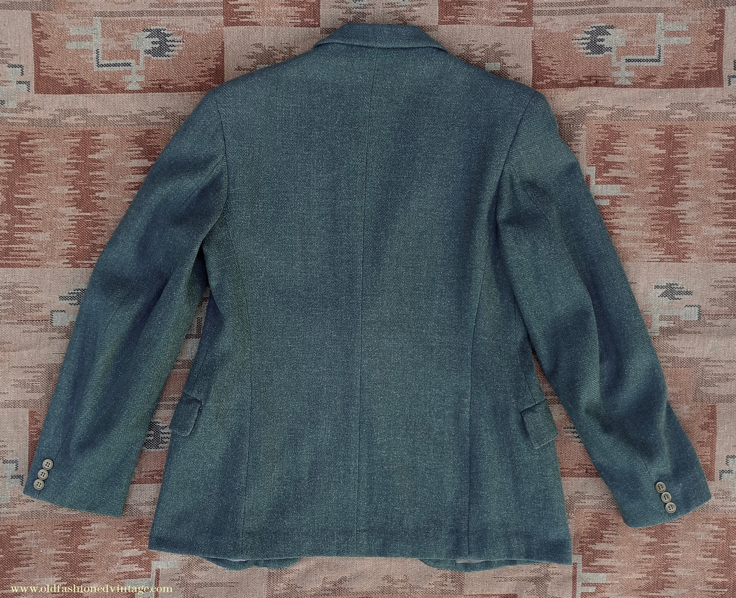 Vintage Mens 1940s CC41 Green Tweed Suit 2 Piece Single Breasted Herringbone Wool 37" 38"