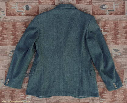 Vintage Mens 1940s CC41 Green Tweed Suit 2 Piece Single Breasted Herringbone Wool 37" 38"