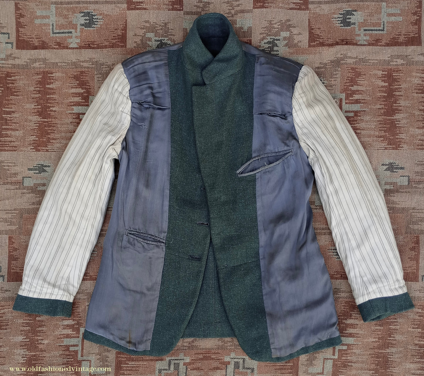 Vintage Mens 1940s CC41 Green Tweed Suit 2 Piece Single Breasted Herringbone Wool 37" 38"