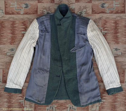 Vintage Mens 1940s CC41 Green Tweed Suit 2 Piece Single Breasted Herringbone Wool 37" 38"