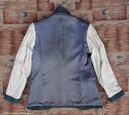 Vintage Mens 1940s CC41 Green Tweed Suit 2 Piece Single Breasted Herringbone Wool 37" 38"