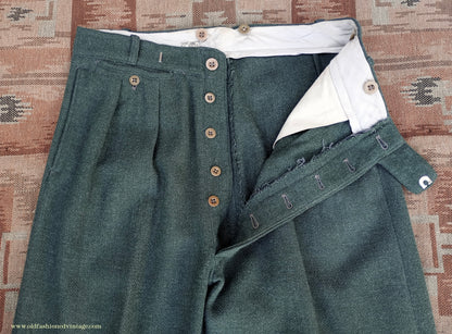 Vintage Mens 1940s CC41 Green Tweed Suit 2 Piece Single Breasted Herringbone Wool 37" 38"