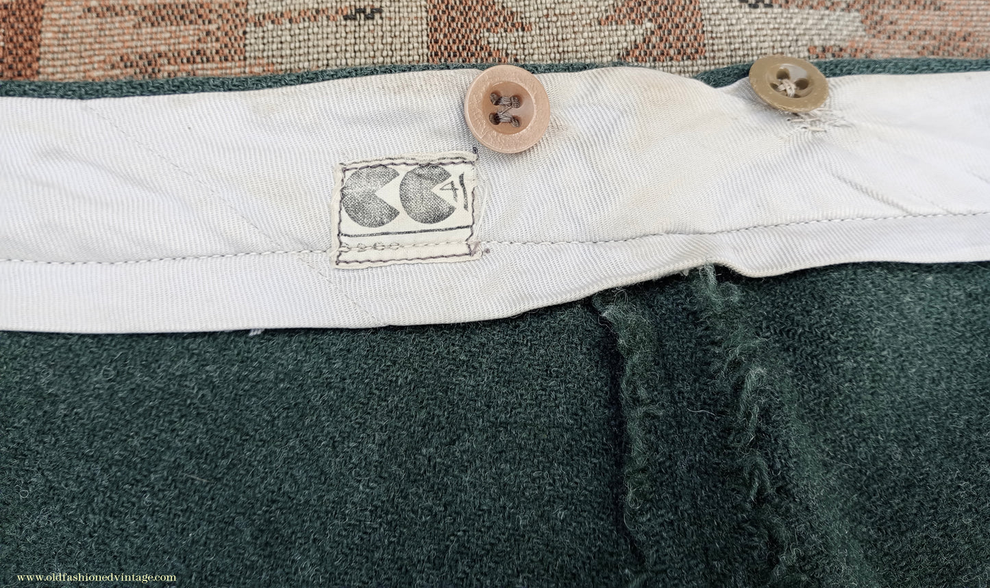 Vintage Mens 1940s CC41 Green Tweed Suit 2 Piece Single Breasted Herringbone Wool 37" 38"