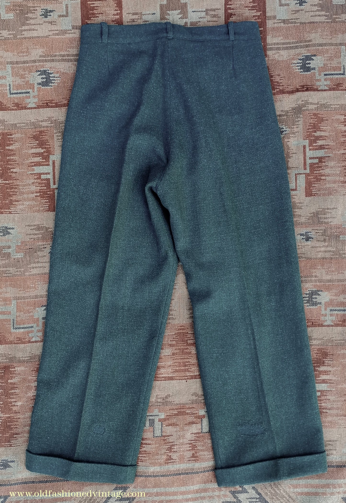 Vintage Mens 1940s CC41 Green Tweed Suit 2 Piece Single Breasted Herringbone Wool 37" 38"