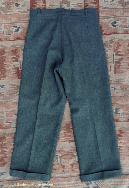 Vintage Mens 1940s CC41 Green Tweed Suit 2 Piece Single Breasted Herringbone Wool 37" 38"