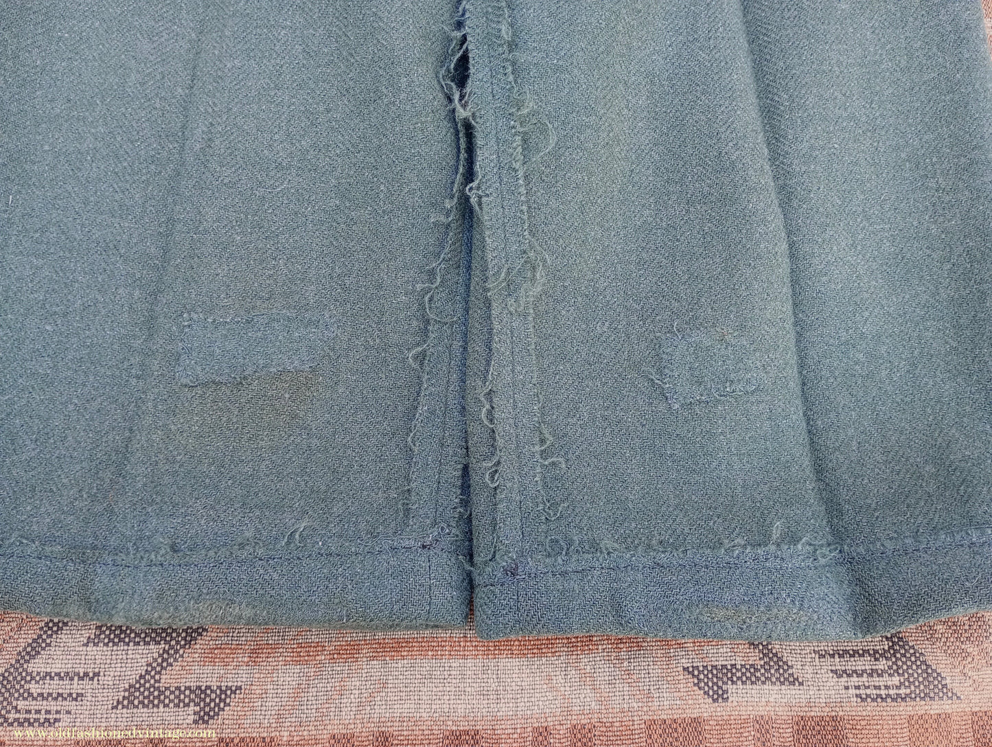 Vintage Mens 1940s CC41 Green Tweed Suit 2 Piece Single Breasted Herringbone Wool 37" 38"