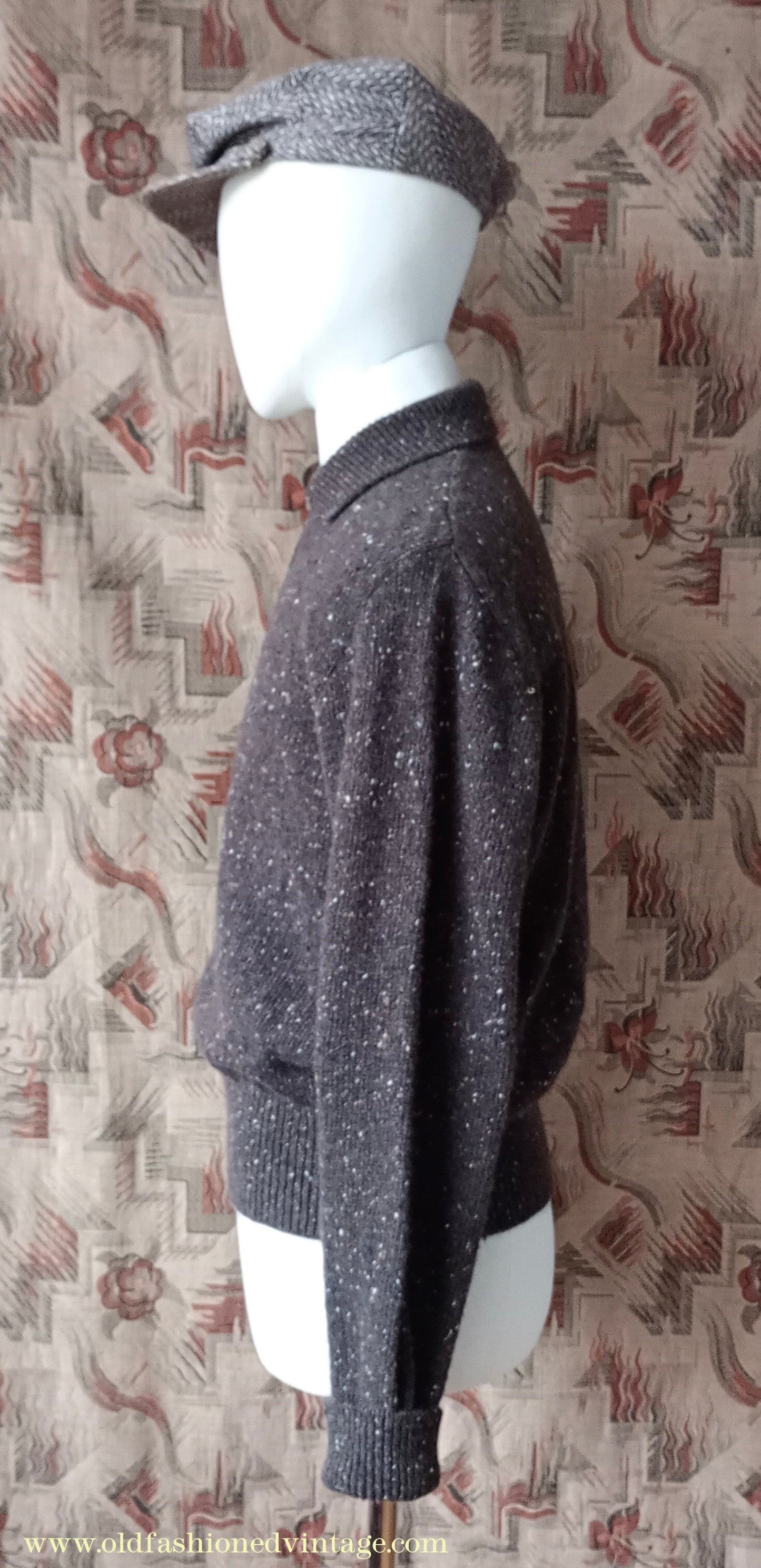 Old Fashioned Garments Vintage Reproduction 1940s Mens Zip Neck Jumper Flecked Brown Marl Polo Collar Sweater Lumberjacket L