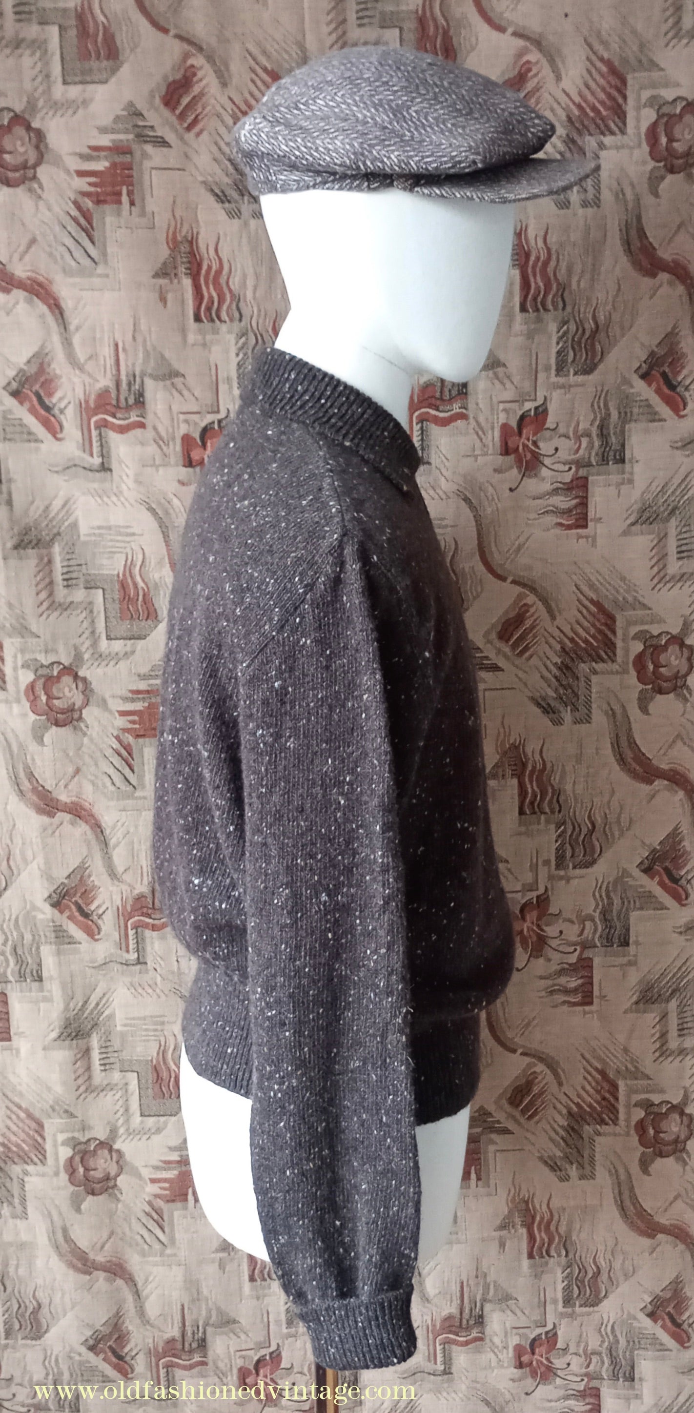 Old Fashioned Garments Vintage Reproduction 1940s Mens Zip Neck Jumper Flecked Brown Marl Polo Collar Sweater Lumberjacket L