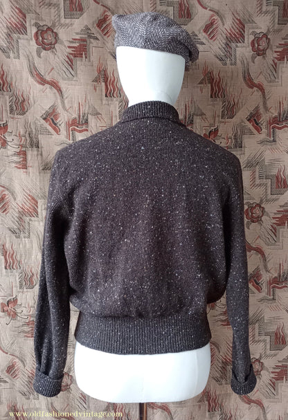 Old Fashioned Garments Vintage Reproduction 1940s Mens Zip Neck Jumper Flecked Brown Marl Polo Collar Sweater Lumberjacket L