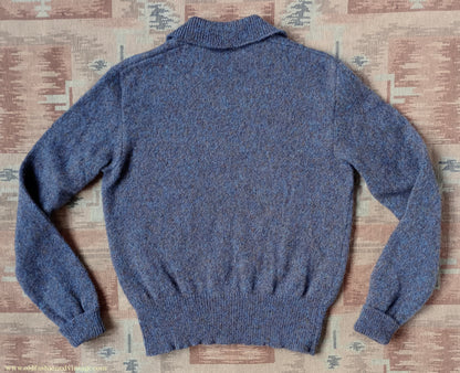 Old Fashioned Garments Vintage Reproduction 1940s Mens Zip Neck Jumper Purple Blue Heather Marl Polo Collar Sweater Lumberjacket S