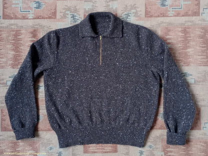 Old Fashioned Garments Vintage Reproduction 1940s Mens Zip Neck Jumper Flecked Brown Marl Polo Collar Sweater Lumberjacket L