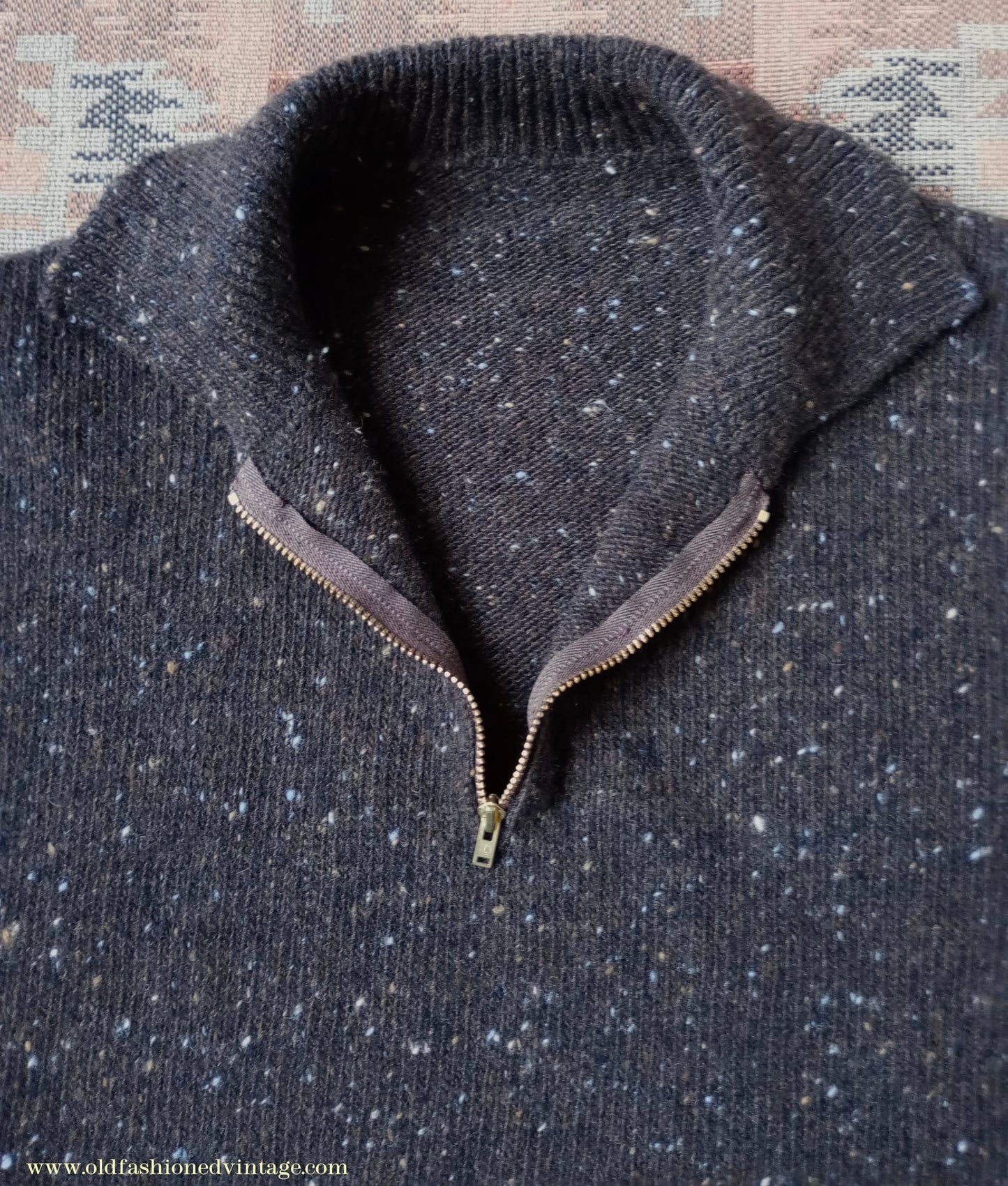 Old Fashioned Garments Vintage Reproduction 1940s Mens Zip Neck Jumper Flecked Brown Marl Polo Collar Sweater Lumberjacket L
