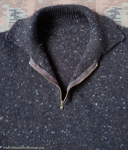 Old Fashioned Garments Vintage Reproduction 1940s Mens Zip Neck Jumper Flecked Brown Marl Polo Collar Sweater Lumberjacket L