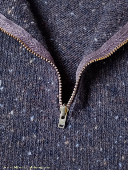 Old Fashioned Garments Vintage Reproduction 1940s Mens Zip Neck Jumper Flecked Brown Marl Polo Collar Sweater Lumberjacket L