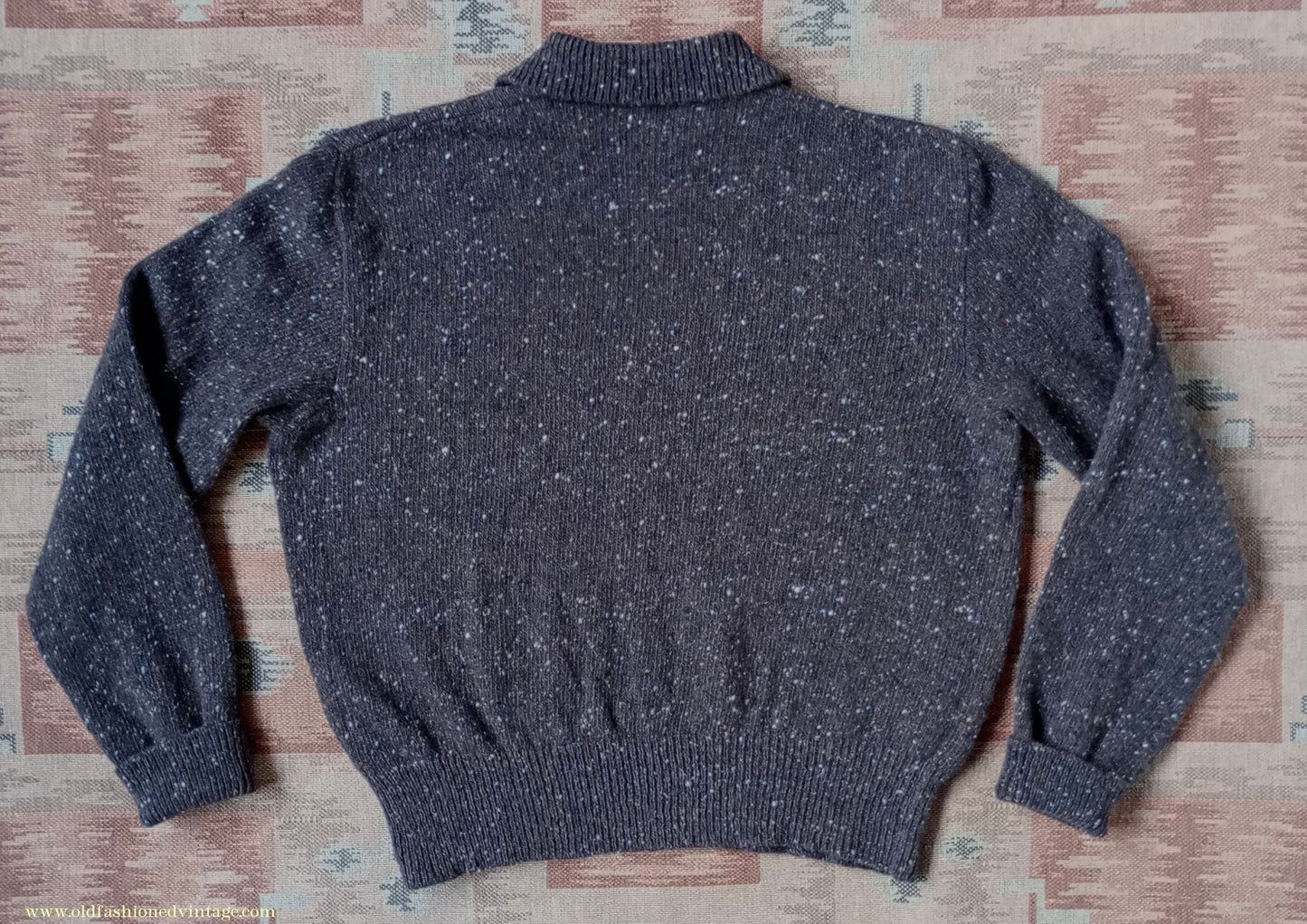 Old Fashioned Garments Vintage Reproduction 1940s Mens Zip Neck Jumper Flecked Brown Marl Polo Collar Sweater Lumberjacket L