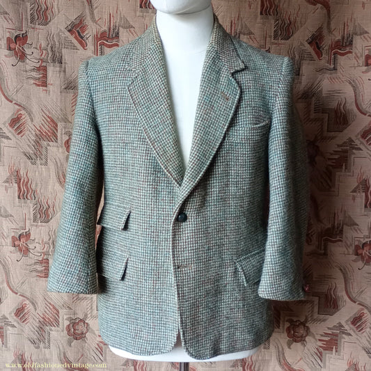Vintage Boys Mens 1950s Harris Tweed Sports Jacket Brown Blue Check 36" XS