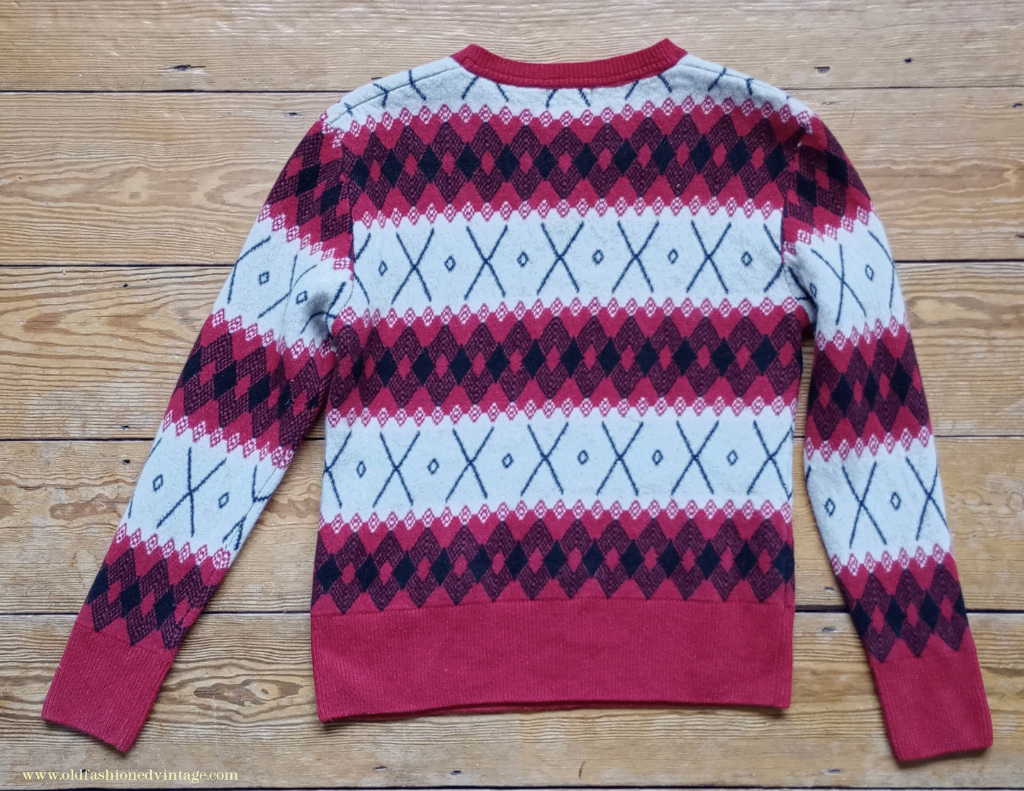 Mens 1930s 1940s Style LVC Levis Vintage Clothing Argyle Diamond Fairisle Sweater Jumper Red Black White M