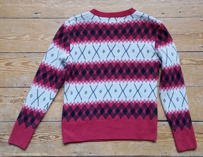 Mens 1930s 1940s Style LVC Levis Vintage Clothing Argyle Diamond Fairisle Sweater Jumper Red Black White M