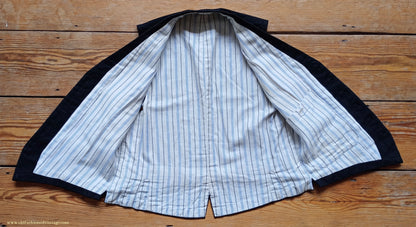 Vintage Mens 1930s French 3 Piece Suit Bespoke Tailored Charcoal Grey Pinstripe Wool 36" Long
