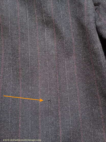 Vintage Mens 1930s French 3 Piece Suit Bespoke Tailored Charcoal Grey Pinstripe Wool 36" Long