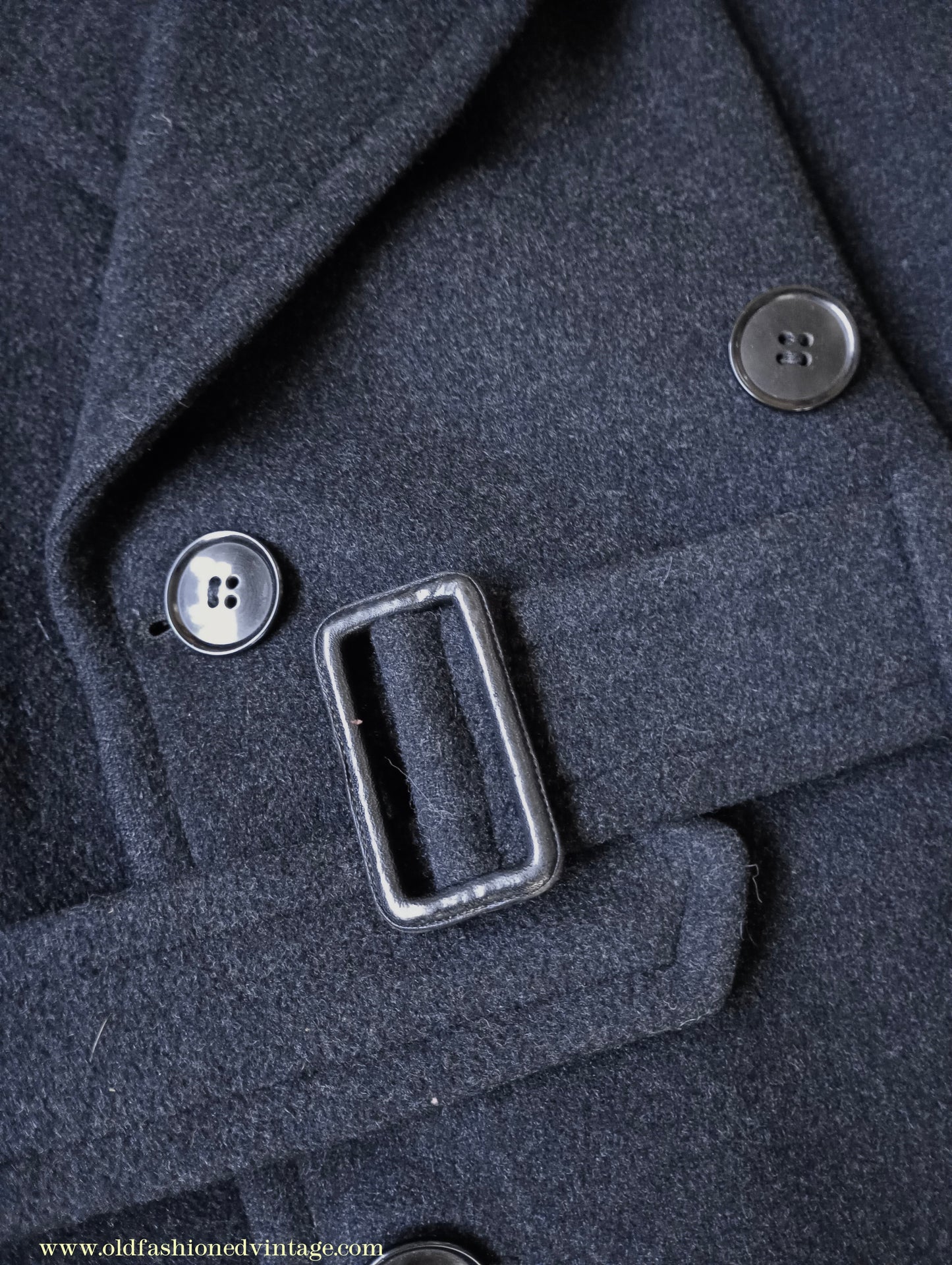 Vintage Mens 1950s Burton Laird Double Breasted Overcoat Coat Dark Charcoal Grey Wool DB Belted XL