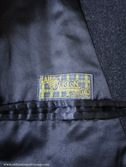 Vintage Mens 1950s Burton Laird Double Breasted Overcoat Coat Dark Charcoal Grey Wool DB Belted XL