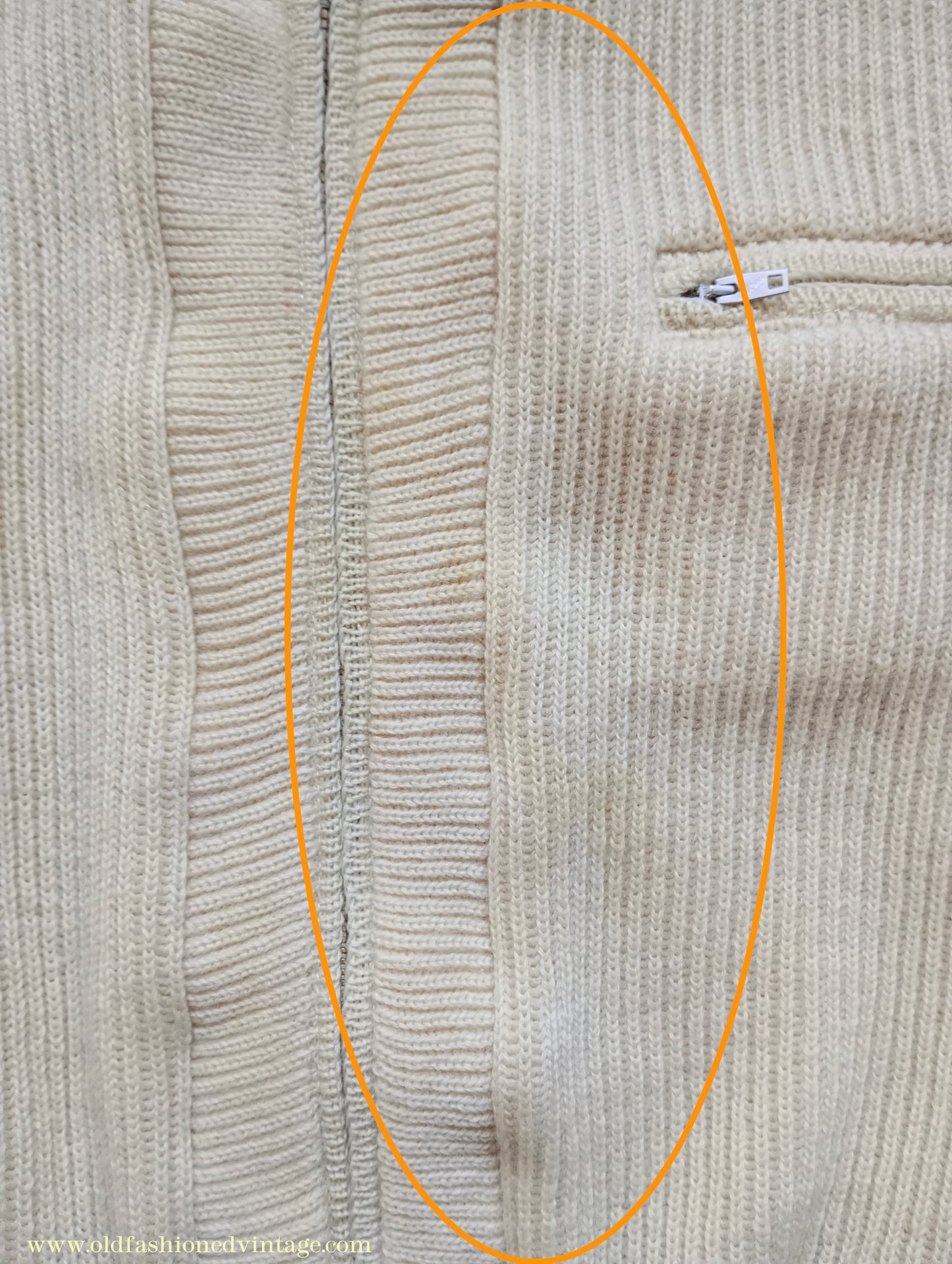 Vintage Mens 1950s Knitted Lumberjacket Zip Up Cardigan Sweater Shawl Collar Cream Wool M