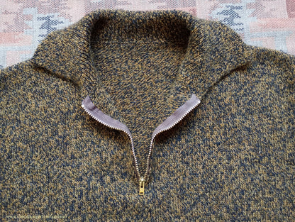 Old Fashioned Garments Vintage Reproduction 1940s Mens Zip Neck Jumper Golden Ochre & Black Marl Polo Collar Sweater Lumberjacket M