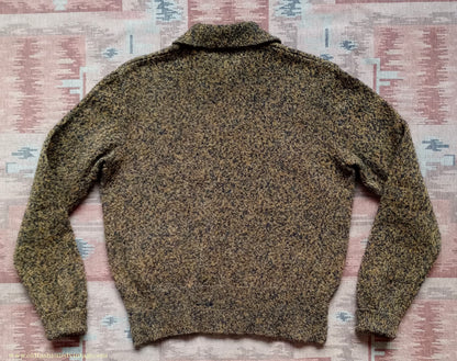 Old Fashioned Garments Vintage Reproduction 1940s Mens Zip Neck Jumper Golden Ochre & Black Marl Polo Collar Sweater Lumberjacket M
