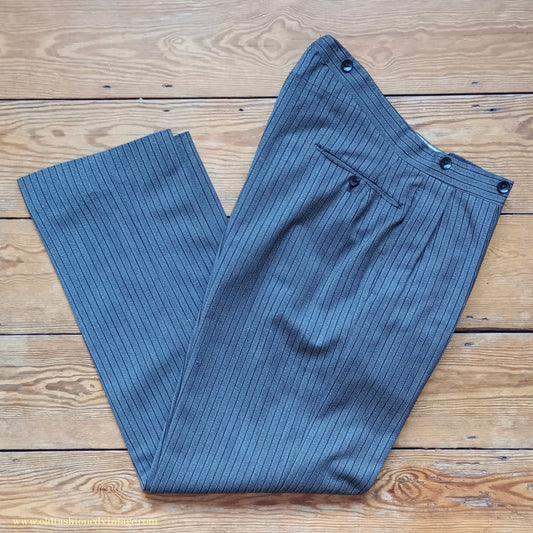 Vintage Mens 1940s Bespoke Tailored Grey Striped Morning Trousers Formal Pants 34"