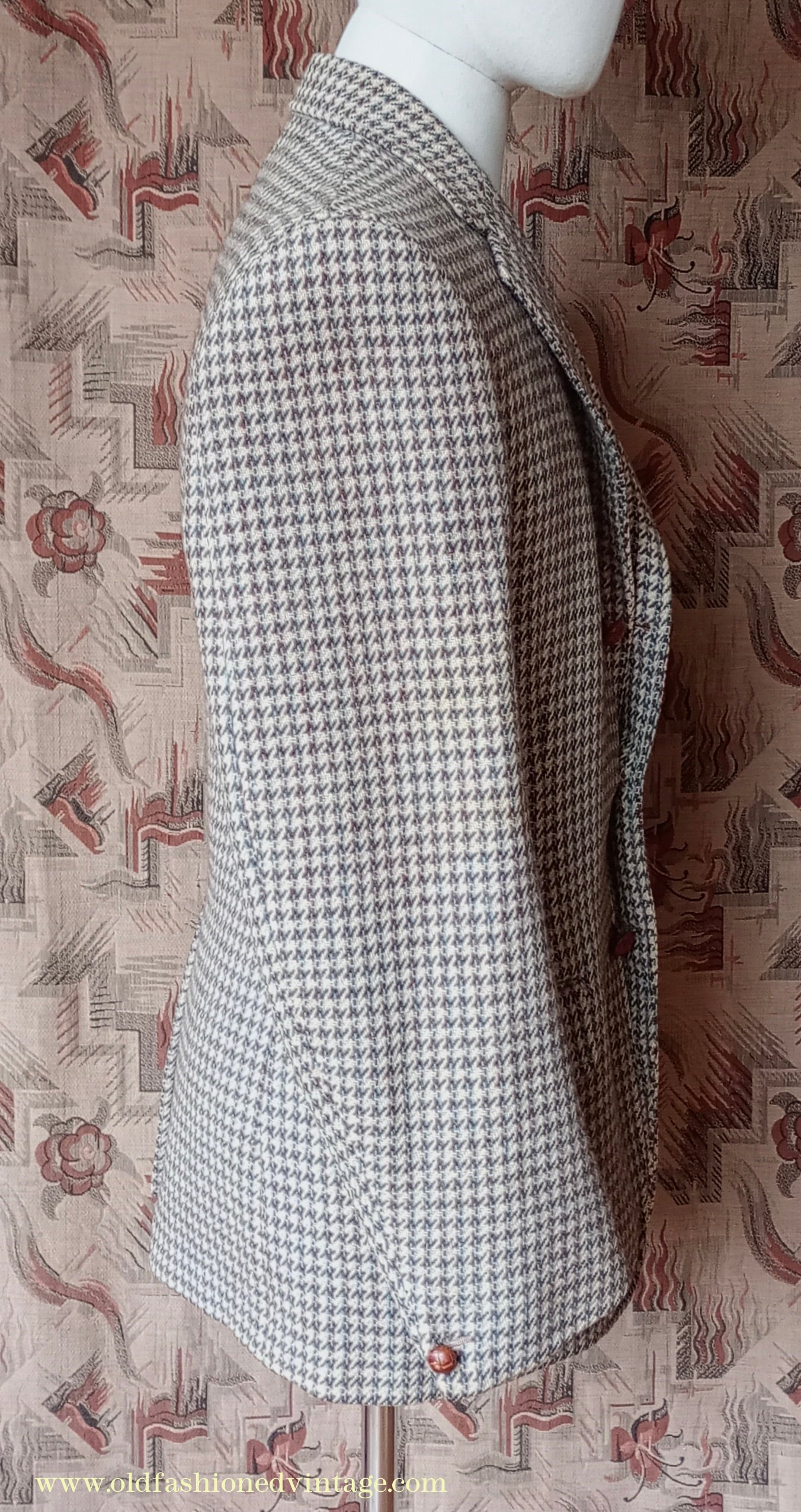 Vintage Mens 1950s Harris Tweed Sports Jacket Green Brown Beige Houndstooth Shepherd Check 37"