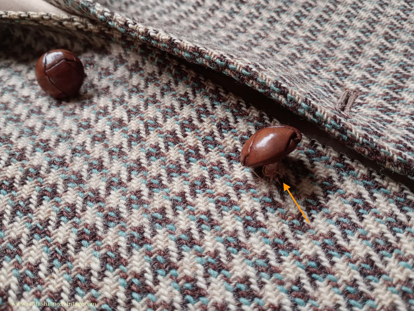 Vintage Mens 1950s Harris Tweed Sports Jacket Green Brown Beige Houndstooth Shepherd Check 37"
