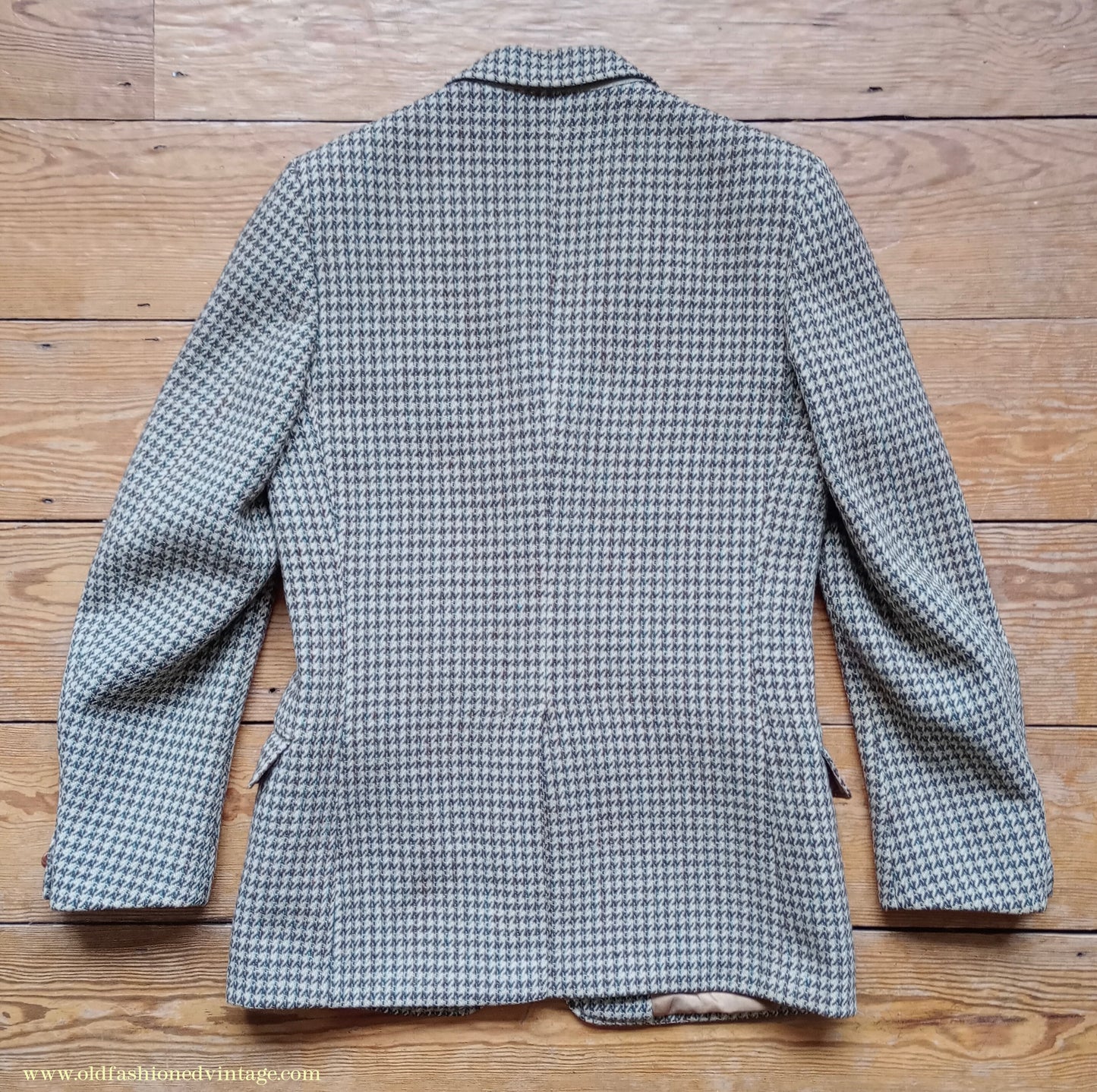 Vintage Mens 1950s Harris Tweed Sports Jacket Green Brown Beige Houndstooth Shepherd Check 37"