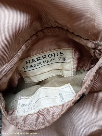 Vintage Mens 1950s Harris Tweed Sports Jacket Green Brown Beige Houndstooth Shepherd Check 37"