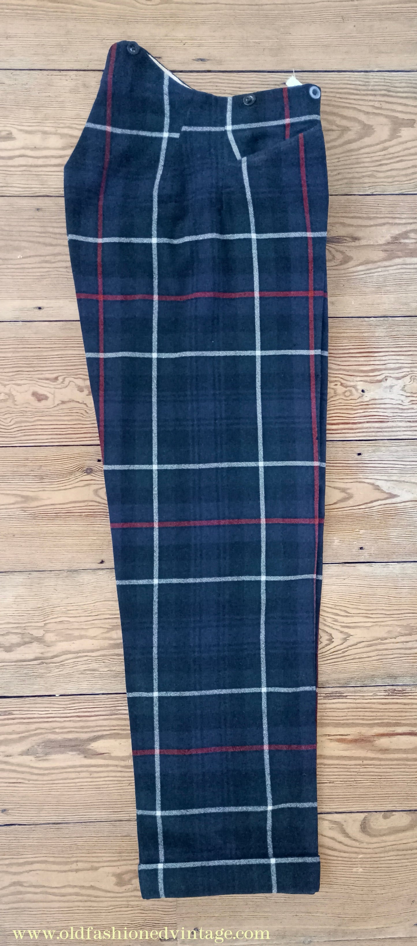 Vintage Mens 1940s Bespoke Mackenzie Tartan Trews Military Highland Trousers Post WW2 Uniform Pants 30"