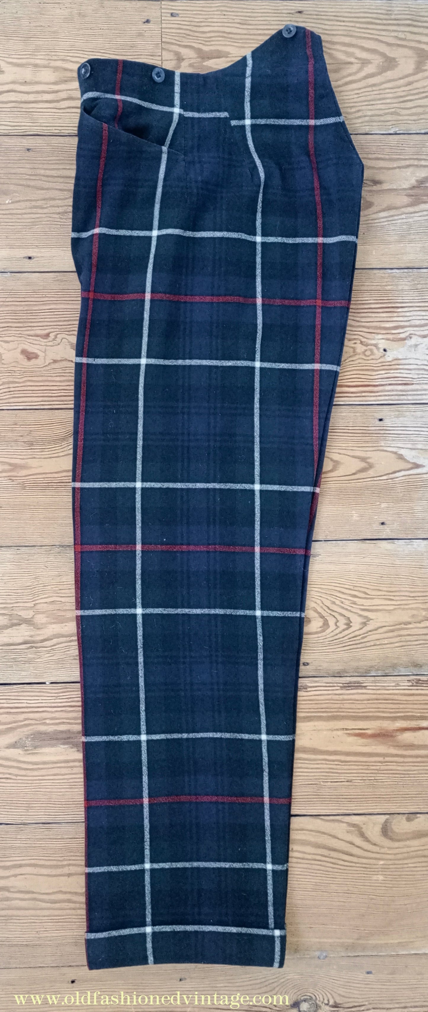 Vintage Mens 1940s Bespoke Mackenzie Tartan Trews Military Highland Trousers Post WW2 Uniform Pants 30"
